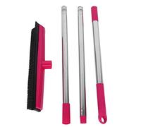 Balai télescopique multifonction pour tapis de sol, nettoyeur de poussière pour poils d'animaux, balayeuse, outils de nettoyage avec tête de brosse en caoutchouc PP pour la (Rose)
