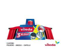 Vileda - Balai 3Action - Balai Caoutchouc pour Intérieur - Nettoyeur Sol Efficace et Agréable avec Manche Télescopique - Composition en PET - 3 Types de Fibres - Tous Types de Sol et Coins