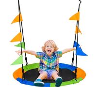 Balan?oire nid d'oiseau Ronde balan?oire Panier ? 100 cm pour enfant et adulte 2 Anneaux Inclus Poids max. 80 kg mšŠtal šŠpoxy PP Oxford Haute densitšŠ Drapeaux Multicolores