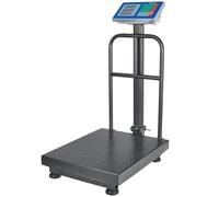 Balance industrielle électronique avec plateforme et écran LED 300 kg | Tare, remise à zéro, sommation de 99 articles et mémoire de 7 prix. Batterie rechargeable offrant jusqu'à 60 h d'autonomie.