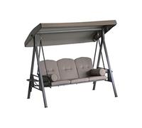 Balancelle de jardin 3 places grand confort toit inclinaison réglable coussins plateaux rétractables polyester filé marron