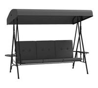 Balancelle de jardin 3 places grand confort - toit réglable, 2 tablettes latérales, coussins - acier polyester anthracite Anthracite G