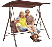 balançoire de jardin 3 personnes - Balançoire hollywoodienne - Baldaquin réglable - Accoudoirs en tissu Teslin - Cadre en acier allié - Marron