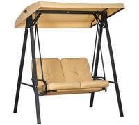 Balançoire de jardin 3 places avec toit pare-soleil réglable, banc à bascule pouvant supporter jusqu'à 220 kg, chaise longue de jardin pour le jardin ou la terrasse, 138 x 106 x 174 cm, beige
