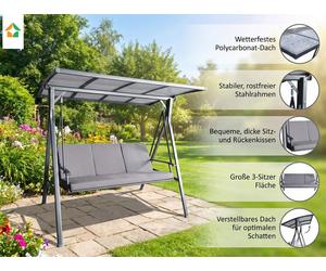 Balançoire de jardin 3 places Balançoire Hollywood avec toit gris