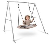 Balançoire de jardin avec support, modèle « nid d'oiseau » gris-beige, 100 cm, résistante aux intempéries, pour le jardin et la terrasse, 1 à 2 personnes, jusqu'à 150 kg