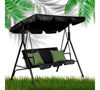 Balançoire de jardin noire avec coussins, 3 places, avec auvent, 170 x 153 x 110 cm