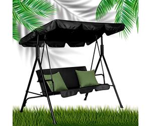 Balançoire de jardin noire avec coussins, 3 places, avec auvent, 170 x 153 x 110 cm