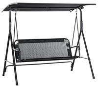 Balançoire de jardin pour 2 personnes - Hamac avec toit - Toit en tissu anti-UV réglable - Structure en métal - Assise en Textilène - Dimensions : 172 x 110 x 155 cm - Noir