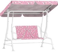 Balançoire de jardin pour enfants - Banc à bascule 2 places - Pare-soleil réglable - Ceintures de sécurité - Structure en acier - Avec accoudoirs - 112 x 75 x 120 cm - Rose