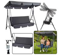 Balançoire de jardin pour trois personnes avec coussin et matelas, gris