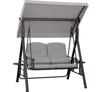 Balançoire de jardin Zerboco, 2 places, structure en métal, auvent, coussins, table d'appoint, balançoire de jardin résistante aux intempéries, gris
