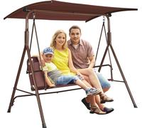 Balançoire de terrasse VEVOR 3 personnes Balançoire hollywoodienne pour l'extérieur avec baldaquin réglable Accoudoirs en tissu Teslin et cadre en acier allié pour balcon Arrière-cour Jardin Bord de p
