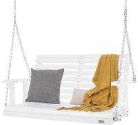 Balançoire en bois pour porche, 1,20 m, balançoire-banc pour patio, cour et jardin, capacité de charge améliorée de 400 kg, banc-balançoire robuste avec chaînes suspendues pour l'extérieur, blanc