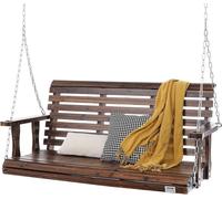 Balançoire en bois pour porche, 1,37 m, balançoire-banc pour patio, cour et jardin, capacité de charge améliorée de 400 kg, banc-balançoire robuste avec chaînes suspendues pour l'extérieur, brun carbo