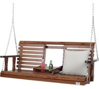 Balançoire en bois pour porche, 1,5 m, balançoire-banc pour patio, cour et jardin, capacité de charge améliorée de 400 kg, banc-balançoire robuste avec chaînes suspendues pour l'extérieur, marron