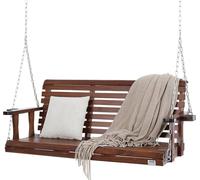 Balançoire en bois pour porche, 1,7 m, balançoire-banc pour patio, cour et jardin, capacité de charge améliorée de 400 kg, banc-balançoire robuste avec chaînes suspendues pour l'extérieur, marron