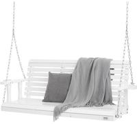 Balançoire en bois pour porche, 1,7 m, balançoire-banc pour patio, cour et jardin, capacité de charge améliorée de 400 kg, banc-balançoire robuste avec chaînes suspendues pour l'extérieur, blanc