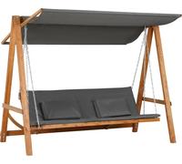 Balançoire Hollywood 3 places avec fonction lit pour 2 personnes, structure en bois de pin, toit inclinable, capacité de charge jusqu'à 250 kg, balançoire de terrasse, couleur gris-teck