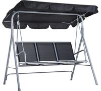Balançoire Hollywood - 3 places Avec toit - Dossier réglable - Textilène respirant - Structure métallique - Jusqu'à 240 kg - 171×108×154 cm - Noir