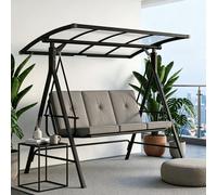 Balançoire Hollywood BEALIFE, 3 places, avec toit et coussins | Capacité de charge : 230 kg | Balançoire de jardin pour terrasse et jardin | Gris | CD02