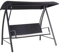 Balançoire Hollywood Fortuna Lai 3 places avec toit en polyrotin et métal, couleur noire, 198 x 124 x 179 cm, pour jardin et terrasse