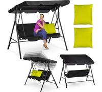 Balançoire Hollywood Luverno®, balançoire de jardin avec 2 coussins - 3 places, jusqu'à 250 kg - chaise longue, banc à bascule avec toit réglable pour jardin, extérieur
