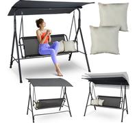 Balançoire Hollywood Luverno®, balançoire de jardin avec pare-soleil et 2 coussins - 3 places, jusqu'à 220 kg - chaise longue de jardin, banc balançoire avec toit réglable