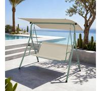 Balançoire Hollywood « Satten » 3 places avec pare-soleil Structure en acier 173 x 119 x 153 cm Vert clair / Beige