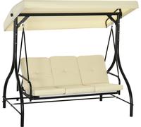 Balançoire hollywoodienne 2 en 1 avec fonction chaise longue, balançoire de jardin 3 places avec auvent réglable, banc de balançoire supportant jusqu'à 240 kg, chaise longue de jardin