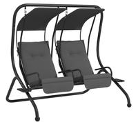 Balançoire hollywoodienne 2 places Outsunny, résistante aux intempéries, avec auvent réglable, structure robuste en acier, coussins épais inclus, couleur grise
