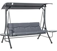 Balançoire hollywoodienne 3 places 271 x 125 x 177 cm – Balançoire de jardin et banc à bascule avec auvent réglable et table basse, acier, polyester, gris + noir