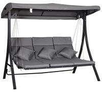Balançoire hollywoodienne 3 places avec coussins, 200 x 115 x 168 cm, gris, auvent réglable, structure en métal inoxydable, pieds antidérapants