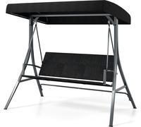 Balançoire hollywoodienne 3 places COSTWAY, balançoire de jardin avec toit solaire & siège en polyrattan, banc à bascule d'extérieur jusqu'à 450kg, chaise longue de jardin hydrofuge