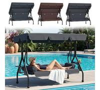 Balançoire hollywoodienne 3 places UISEBRT de couleur grise avec fonction d'inclinaison, auvent, tables d'appoint et rembourrage