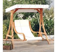 Balançoire hollywoodienne avec coussin et auvent, en bois massif de sapin. Dossier et accoudoirs ergonomiques. Mouvement de balancement doux. Assise confortable. Protection solaire pour jardin et terr