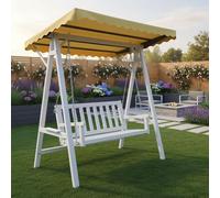 Balançoire hollywoodienne Blanc/gris Bois Banc de jardin Meubles d'extérieur Chaise longue suspendue Toit solaire