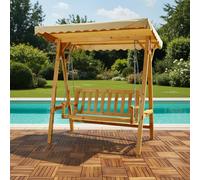 Balançoire hollywoodienne Nature/Beige Bois Banc de jardin Meubles d'extérieur Chaise longue suspendue Toit solaire