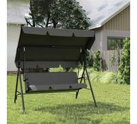 Balançoire hollywoodienne pour 3 personnes - Balançoire de jardin - 176 x 110 x 152 cm - Toit ensoleillement réglable - Dossier réglable - Acier avec revêtement par poudre - Gris