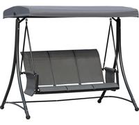 Balançoire hollywoodienne Zerboco, 3 places, avec auvent, banc à bascule avec tablette, aluminium, gris, 196 x 128 x 172 cm