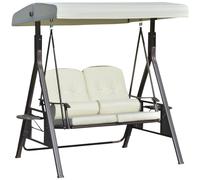 Balançoire Outsunny 2 places 162 x 118 x 173 cm – Balançoire de jardin avec auvent, coussins et plateau, structure métallique, polyester, beige