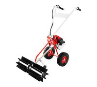 Balayeuse Cour Essence, Largeur 60cm, Nettoyage Motorisé, Brosse Rotative | Prise Facile en Main, Pelouse Trottoir Parking, Jardin Avenue Espace Vert, 2T 43cc, Rouge Noir