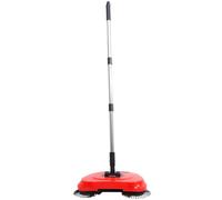 Balayeuse de Sol Rouge Manuelle Brosse Rotative et Bac Fermé | Tête Pivotante à 360 Degrés, Manche Réglable, Tube Inox en Trois Sections, pour Intérieurs et Poils D’animaux