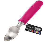 BALCI Cuillère à glace professionnelle en acier inoxydable - Cuillère à glace dure - Passe au lave-vaisselle - Poignée antidérapante en caoutchouc - Vert rose