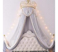 Baldaquin avec moustiquaire, Moustiquaire murale en dentelle avec couronne de princesse, for chambre à coucher, plusieurs tailles, 2 pièces(L,2.0m (for 6.6 ft bed))