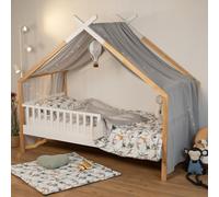 Baldaquin de lit « Cabane » en gaze de coton Jeann - 420 x 130 cm - Gris clair | par SEVIRA KIDS