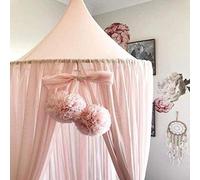 Baldaquin rose pour lit d'enfant avec des étoiles et 40 lumières, 300 cm