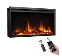 BALDERIA Atalanta 33" Foyer électrique - 1000/2000 W Foyer électrique encastrable avec Chauffage - Effet réaliste de Flammes en 3D, éclairage LED, télécommande, minuterie, Thermostat - Noir