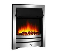 BALDERIA Cheminée électrique Cosmo, Chauffage 2000 W, Chrome | Cheminée électrique encastrable avec effet de flamme 3D, éclairage LED, cheminée avec télécommande, minuterie, thermostat