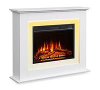 BALDERIA Finn cheminée électrique avec chauffage, blanc | Cheminée électrique autoportante, effet de flamme 3D, éclairage d'ambiance LED, télécommande et matériel de montage inclus